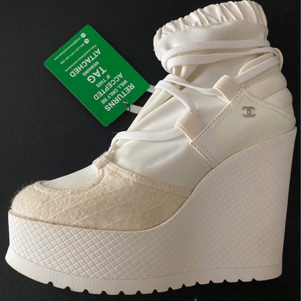 Chanel lace-up platform booties